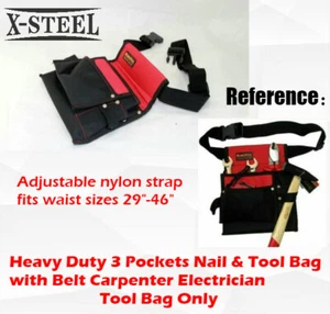 Heavy Duty 3 Pockets Nail & Tool Bag with Belt Carpenter Electrician (241255) - Picture 1 of 4