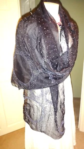 Beautiful Rich Purple Organza Chiffon Embellished Silk Scarf Large 85"X 20" - Picture 1 of 17