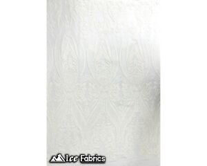 Damask White Sequin Fabric By Yard On White Spandex Power Mesh