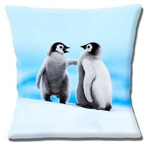 Urocze pingwiny dziecięce 16"x16" 40cm poszewka na poduszkę dwa puszyste młode pingwiny królewskie niebieskie