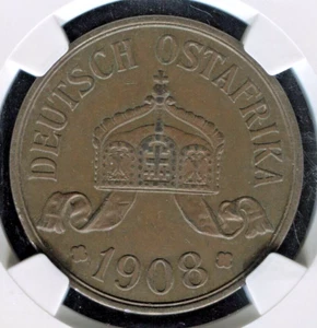 1908-J German East Africa 5 Heller 600K Mtg | NGC AU55BN | KM 11 | Free Shipping - Picture 1 of 5
