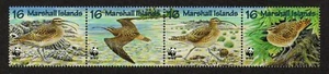 MARSHALL ISLANDS, SCOTT # 638, STRIP OF 4 MNH BRISTLE-THIGHED CURLEW BIRD 1997 - Picture 1 of 1