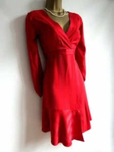 Lipsy Red Fit Flare Dress 8 Long Sleeve Midi Plunge Party Retro Occasion Wedding - Picture 1 of 11