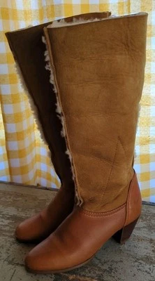 Vintage BASS Leather + SHERPA + SUEDE Women's Size 5.5 M Tall Boots Manmade Hide - Image 1 of 4