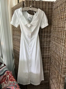 Vestido Camisa Manga Corta Lela Rosa Blanco Algodón Detalle Ojales Talla US 8 - Imagen 1 de 8