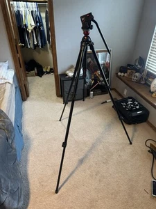 Manfrotto 755B tripod + Manfrotto 503 fluid head + MBAG80P Case Bag Excellent - Picture 1 of 4