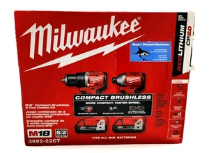 Milwaukee 3692-22CT M18 18V Compact Brushless 2 Tool Drill/Driver Combo Kit NEW - Picture 1 of 3