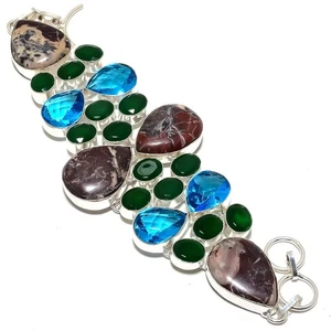 Natural Mud Crack Fossil Coral Silver Plated Bracelet 7-8" T52, Christmas Gift - Picture 1 of 3