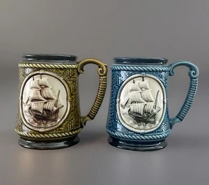 2 tazas de té café velero náutico vintage verde azul (Japón) - Imagen 1 de 9