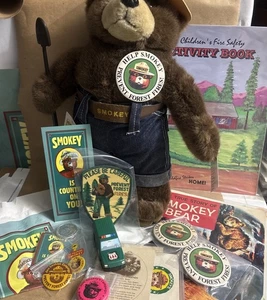 Huge VTG Smokey The Bear Collector LOT#1 Plushie, Activity Books, Pins, Stickers - Picture 1 of 9