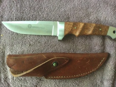 Cuchillo de hoja fija Boker Integral Solinger 440C acero burl madera dura funda de cuero Foto 1 de 4