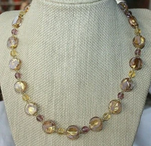 Murano Dyadema Unique Glass Beaded Necklace Brass Italy Lampwork 17" - Picture 1 of 9