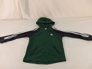 Children Youth Size 7 Adidas Green Blue White Stripe Fleece Full Zip Jacket - Picture 1 of 12