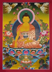 Shakyamuni Buddha Buddhist Tibetan 30.5" x 22.25" Thangka Scroll Painting Patan - Picture 1 of 6