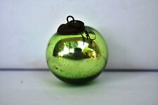 Antique German Kugel Ornaments Green Glass Ball Mercury Brass Cap Christmas "F49