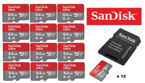 LOT OF 12 - SanDisk Ultra 64GB microSDXC Memory Cards with Adapters - Picture 1 of 3