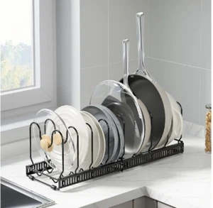 10 Tier Expandable Saucepan Pan Lid Holder Space Saving Kitchen Organizer Stand - Picture 1 of 13