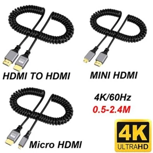 0.5-2.4M Micro Mini HDMI TO HDMI Spiral Cable 4K 60HZ Male to Male Plug Cable - Picture 1 of 14