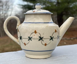 Antique Staffordshire Pearlware Child's Teapot Toy Pratt Prattware 1800 - 1830's - Picture 1 of 19