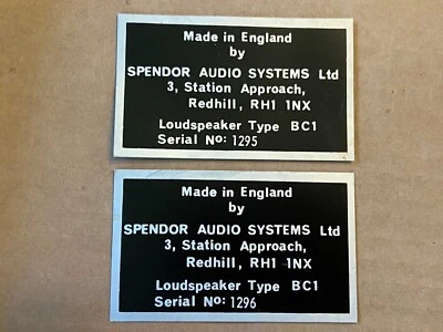 Spendor BC1 Rear BADGE Pair Very Early Set BC-1 Foil Cals Serial # 1295 1296 - Image 1 of 4