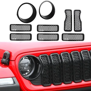 Black Mesh Grille Inserts/Headlight Covers Kit For Wrangler JL 2024+ Accessories - Picture 1 of 12