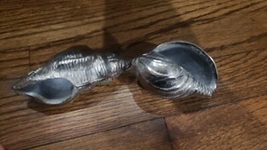 Vintage Lot Of 2 Silver Metal Sea Shell Paperweights - Picture 1 of 4