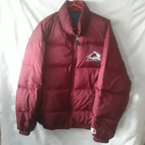 STARTER Colorado Avalanche Puffer Jacket NHL 2-Way Duck Down Blue Maroon 1990s Cover