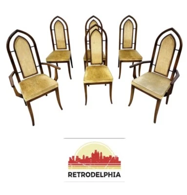 Sillas de comedor de nogal estilo gótico moderno de mediados de siglo - Juego de 6 Foto 1 de 4