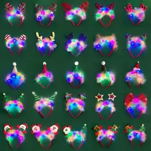Christmas Hair Band Glowing Elk Ear Headband Xmas Tree Snowflake Hairband Deer H - Foto 1 di 41