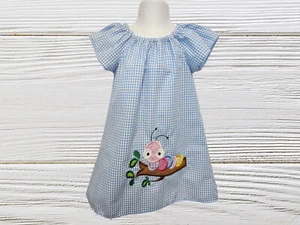 Flutter Sleeve Seersucker Girls Dress, Birthday Peasant Dress, Gingham Peasant D - Picture 1 of 5
