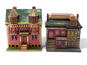 Vintage 1960s Bamboo Reed House Shaped Hand Made Trinket Box Lot Of 2 China - Picture 1 of 7