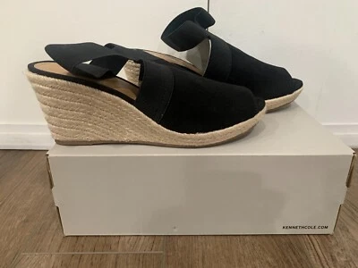 Kenneth Cole Sandalia Negra Reacción Carrie Informal Formal Cuña Alpargata 9.5 Foto 1 de 4