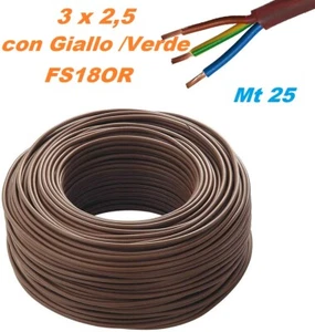 Cavo Fror FS18OR Filo Elettrico Antifiamma 3 x 2,5 con G/V mt 25 3G2,5 - Foto 1 di 1
