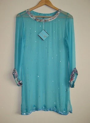 Top túnica de seda manga larga con cuentas acuáticas LETARTE talla XS NUEVO CON ETIQUETAS $288 Foto 1 de 4