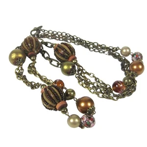 VCLM Vintage Necklace Glass Bead Strand Jewelry 36 inch Brasstone Chain - Picture 1 of 12