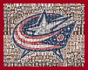 Impresión de arte de abanico de mosaico de chaquetas azules Columbus con 75+ decoración de pared para jugadores de la NHL - Imagen 1 de 5