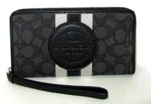 Coach New C9073 Dempsey Patch Large Phone Wallet Smoke Signature Black Leather - Picture 1 of 6
