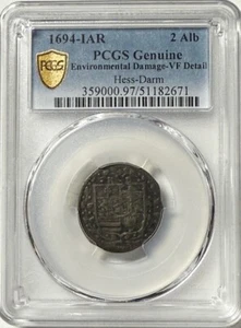 German States HESSE DARMSTADT - 2 Albus - 1694-IAR - Km-71.3 - PCGS VF Detail! - Picture 1 of 4