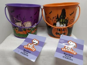 Set of 2 Peanuts Metal Halloween Buckets- Candy/ Treat Buckets with Handle - Picture 1 of 4