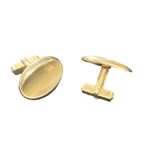 Vintage Anson Cufflinks Brushed Gold Tone Oval Concave - Picture 1 of 6