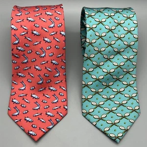 Lot Of 2 Bird Dog Bay Men’s Green & Red Hand Made 100% Silk Neck Tie - Picture 1 of 10
