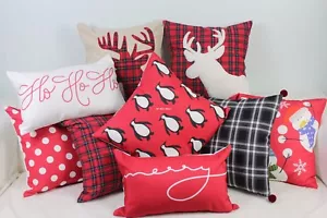Christmas Gift Red Buck Snowman Home Cotton CUSHION COVER Throw PILLOW CASE 18" - Picture 1 of 15