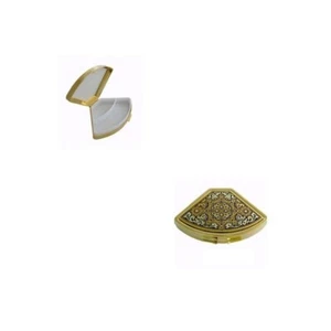 Damascene Gold Geometric Design Fan Shape Pill Box by Midas Toledo Spain 8500-4 - Picture 1 of 3
