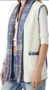 NEW Lucky Brand Women's S Oversized Handcrafted Vest Sherpa Native Aztec teddy - Picture 1 of 12