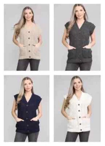 New Ladies Button Cable Knitted Grandad Cable Sleeveless Waistcoat Sweater UK - Picture 1 of 11
