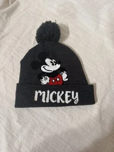 Disney Mickey Mouse Beanie Toque Youth Black Mickey Mouse Acrylic Pom - Picture 1 of 6