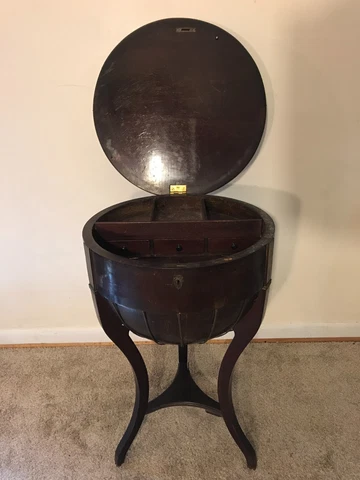Antique 19th C Mahogany Biedermeier Style Round Sewing Table Cover