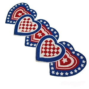 July 4th Patriotic Hearts Stars Americana Red White Blue Beaded 36" Table Runner - Picture 1 of 1