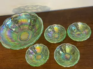 Moser Green Opalescent Miniature Bowl Set Cherry Thumbprint Dessert Bowl Child 5 - Picture 1 of 10