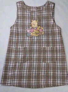Vintage Disney Store Winnie the Pooh Piglet Girls 4-5 Plaid Jumper Apple Dress - Picture 1 of 10